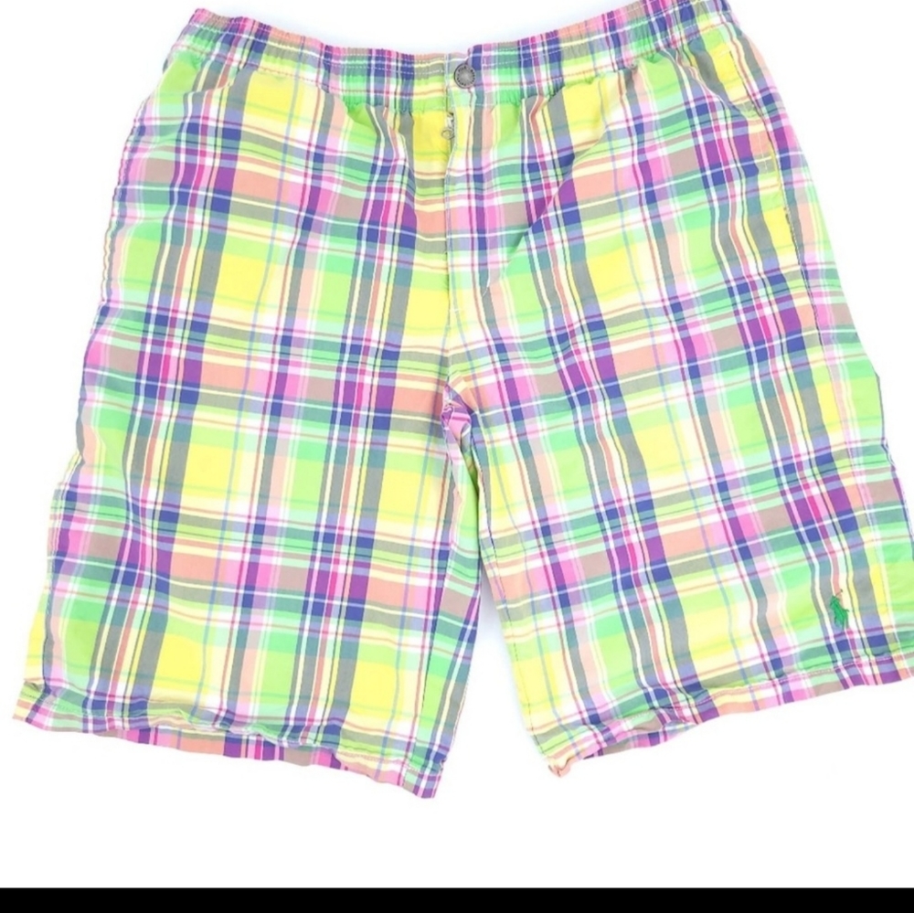 Polo Ralph Lauren Swim Trunks XL Xlarge Plaid Bright Print Yellow, Green, Blue